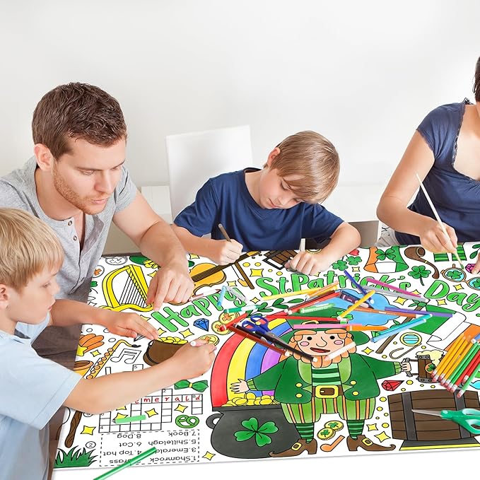 St. Patrick's Day Coloring Poster for Classroom Wall - Versatile 31.5 x 72 Inches irish themed Activity Poster/Table Cover, School Parties, St. Patrick's Day Party Decoration