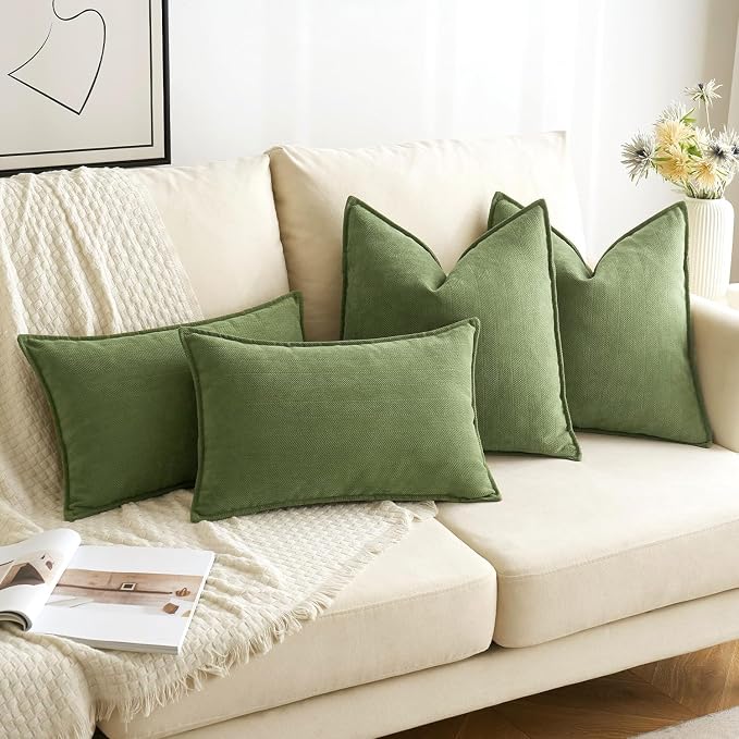 MIULEE Pack of 2 Sage Decorative Chenille Pillow Covers 18x18 Inch | Soft Couch Throw Pillows,Farmhouse Cushion Covers with Elegant Design for Sofa,Bedroom,Living Room,Spring Home Decor