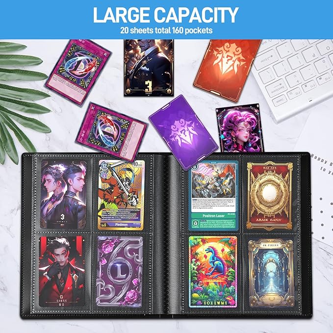 Card Binder, Upgraded 4 Pockets Trading Card Collection Binder for Cards, 160 Pockets Mini Card Book Holder Album - Black