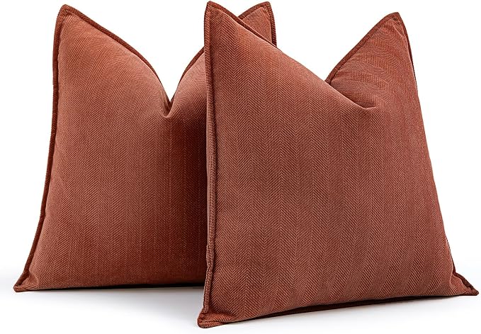 MIULEE Pack of 2 Fall Rust Euro Shams Chenille Pillow Covers 22x22 Inch | Decorative Soft Couch Throw Pillows,Farmhouse Cushion Covers,Elegant Design for Sofa,Bed,Living Room,Summer Decor