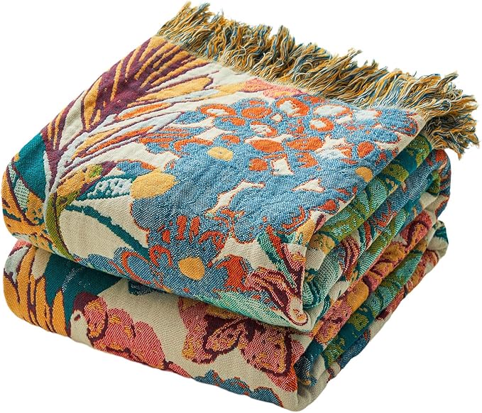 MSGKV Boho Throw Blanket 60"x80" Cotton Vine Twin Blanket for Couch Bed | Twin Cotton Throw, Muslin Blanket, Summer Breathable, Lightweight Comfort, Farmhouse Decor, Home Decorative, Machine Washable