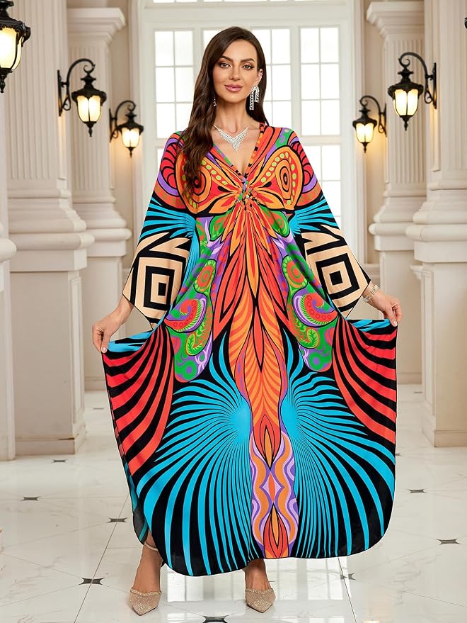 Mumu Dresses for Women Plus Size, Bohemian Kaftan Beach Cover Up Long Maxi Nightgown Soft Loungewear