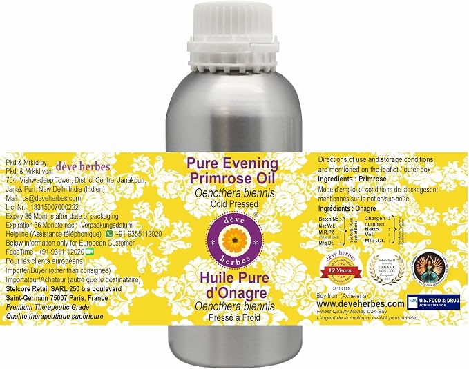 dève herbes Pure Evening Primrose Oil (Oenothera biennis) Cold Pressed 1250ml (42 oz)