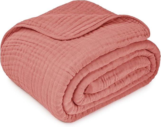Comfy Cubs Adult Muslin Blanket 90x90” Queen Swaddle Blankets, Dusty Rose | 6 Layer Soft, Breathable & Lightweight Muslin Adult Blanket - Machine Washable & Designed in the US Bedding for All Seasons