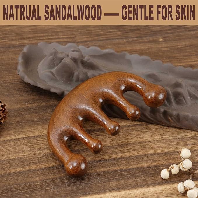 Head Massager Scalp, Wooden Scalp Massager, Foot Massage Tool | with storage pouch, natural Sandalwood, masajeador de cabeza, scalp massage for stress relax, foot massage for muscles relax