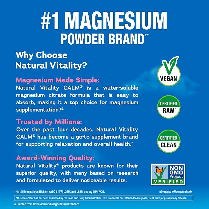Natural Vitality Calm, Magnesium Supplement, Anti-Stress Drink Mix Powder, Gluten Free, Vegan, & Non-GMO, Cherry, 8 oz