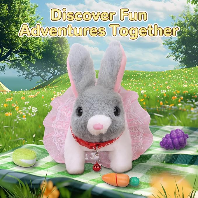 Walking Bunny Toys for Kids, Bunny Stuffed Animal Interactive Electronic Toys, Swinging Ears, Twitching Mouth and Nose, Easter Christmas and Birthday Gift, Suitable for Toddlers 3, 4, 5, 6, 7Years Old