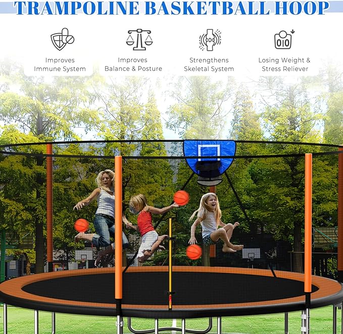 Toyvian Trampoline Basketball Hoop Attachment - Basketball Hoop Goal with 3 Balls 1 Pump for Trampoline Accessories Outdoor