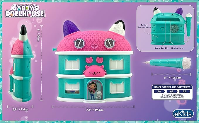 Gabbys Dollhouse Karaoke Microphone with Boombox for Fans of Toddler Toys, Kids Karaoke Machine with Built in Music (Gabbys Dollhouse)