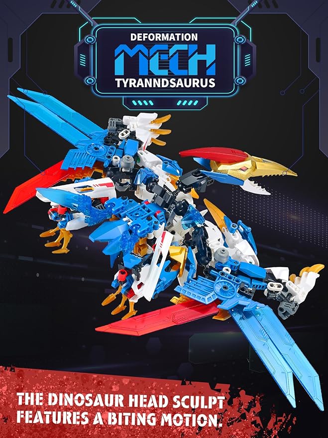 Pterodactyl Robot 2 in 1 Building Toy Sets, Dinosaurs Mech Transforming Building Block Model, Mecha Action Figures Pterosaur Building Kits, for Boys, Adult Age 8-12 (Pterodactyl)