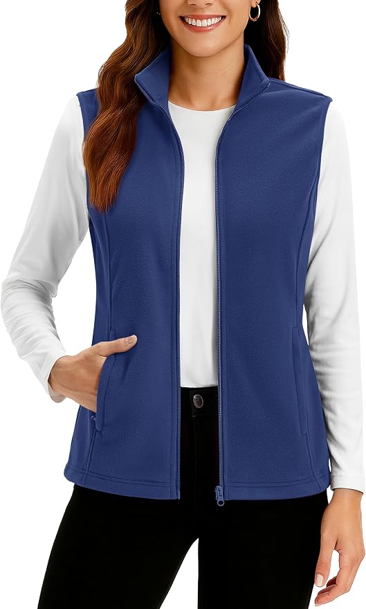 TACVASEN Women's Fleece Vest Lightweight Sleeveless Zip Jacket Outerwear | Soft Polar,Zipper Pockets,Stand Collar,Fall Winter Warm,Outdoor,Athletic,Running,Hiking,Travelling,Golf,Work