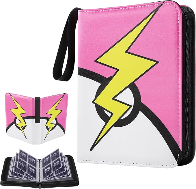 Card Binder 4 Pocket, Trading Card Binder With 50 Removable Sleeves, Portable Card Collection Binder for Standard Cards (Pink)