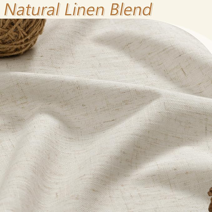 Guken 100% Blackout Linen Curtains for Bedroom 90 inches Long, Thermal Insulated Room Darkening Black Out Drapes for Living Room, Back Tab Rod Pocket 2 Panels Set,Birch Beige,52x90