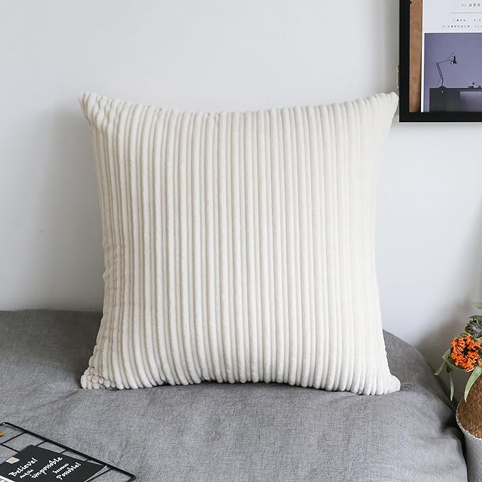 UGASA Velvet Soft Solid Decorative Square Throw Pillow Covers Cushion Case for Sofa Bedroom, 1 Pc, 18x18Inch (45x45cm), Cream
