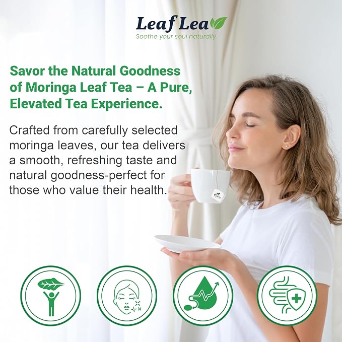 LeafLea Moringa Tea Bags, Natural Moringa Leaf Herbal Tea, 120 Count | Nutrient-Rich Moringa Oleifera Leaves, Individually Foil-Wrapped, Caffeine-Free, Sugar-Free, Vegan, 3 Boxes