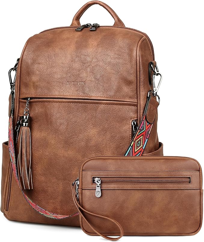 FADEON Leather Backpack Purse for Women Designer Travel Backpack Purses PU Fashion Ladies Shoulder Bag with Tassel