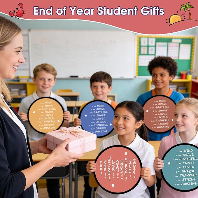 End of the Year Gifts for Students Bulk Foldable Flying Disc Fans Set with Stickers Bags, End of Year Student Gifts from Teacher Beach Fun Folding Pocket Hand Fans for Outdoor Activities Games