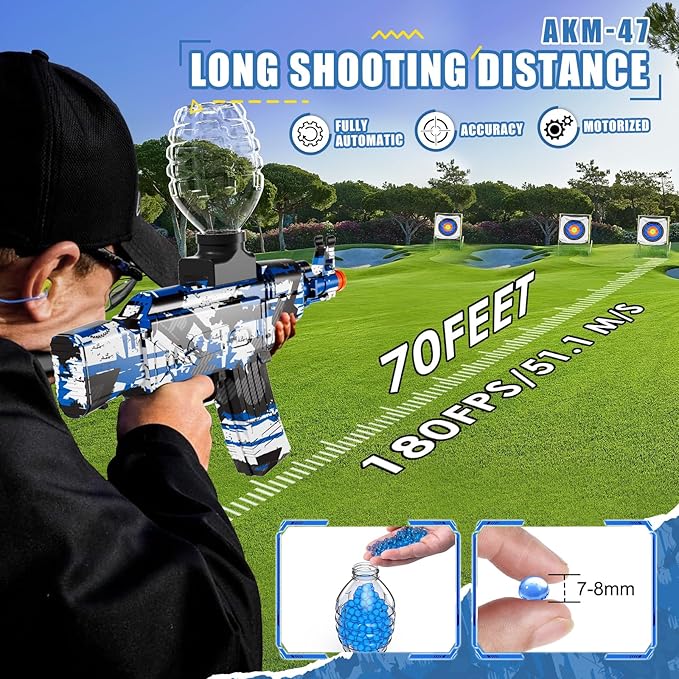 Halloween Gel Ball Blaster Gun Blue, Electric Orby Ball Gun with Top-Loading Design, Long Range Auto Shooting Splat Gun for Outdoor Team Games & Backyard Fun, Ages 14+