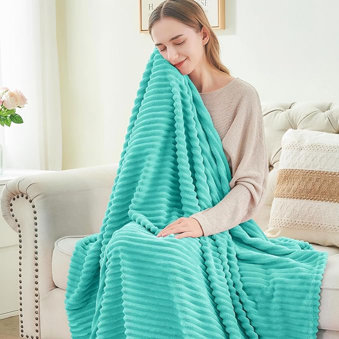 BEDELITE 3D Ribbed Jacquard Aqua Fleece Twin Blanket for Bed, 60x80 Inch | Soft Warm Decorative Fluffy Blanket, Cozy Plush Lightweight Fuzzy Throw Blanket for Couch Sofa Room Decor, Gift for Women