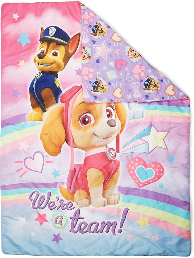 Paw Patrol Skye We're A Team 4 Piece Toddler Bedding Set - Includes Comforter, Sheet Set - Fitted + Top Sheet + Reversible Pillow Case for Girls Bed, Pink (Pack of 2)