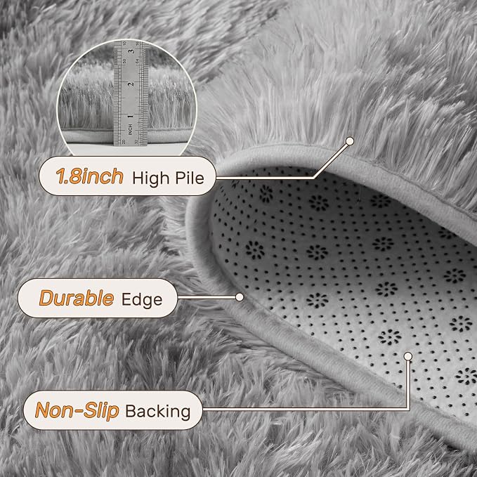 4x6 Feet Area Rugs for Bedroom,Grey and White Plush Fluffy Shaggy Living Room Rugs Non-Slip, Ultra Soft Carpet for Nursery Kids PlayRoom Dorm Office Indoor