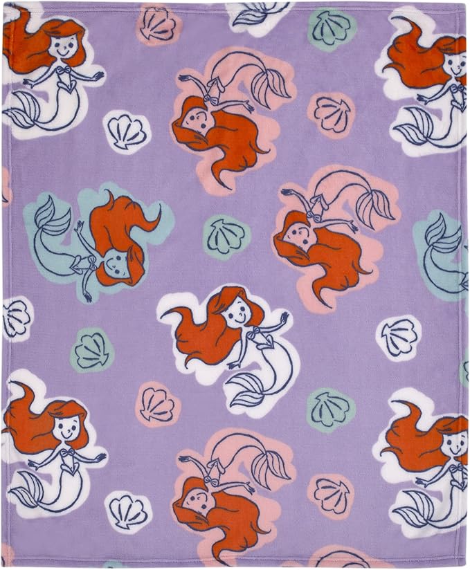 Disney The Little Mermaid Orange, Lavender, Aqua and White Ariel Super Soft Baby Blanket