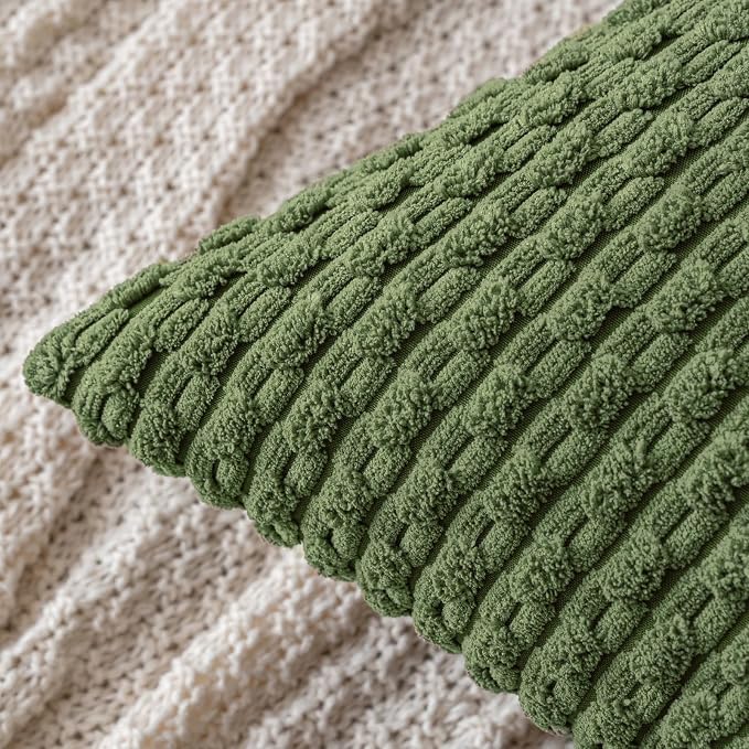 MIULEE Decorative Throw Pillow Covers 20x20 Moss Green Textured Corduroy | Pack of 2 Striped Pillow Covers Modern Farmhouse Home Decor for Couch Bed Sofa Living Room