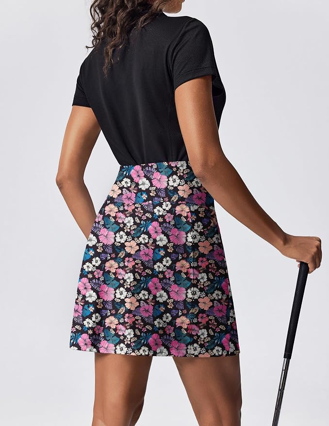 PINSPARK 19" Knee Length Skorts for Woman with Pockets UPF 50+ Golf Skirts | 4 Pockets, Built-in Shorts, High Waisted & Tummy Control, Moisture-wicking for Golf Athletic Tennis Workout Casual
