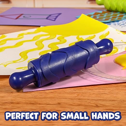 Ready 2 Learn Paint and Dough Texture Rollers | Set of 4 | Patterned Rolling Pins for Kids | Play Dough Accessories and Art Tools