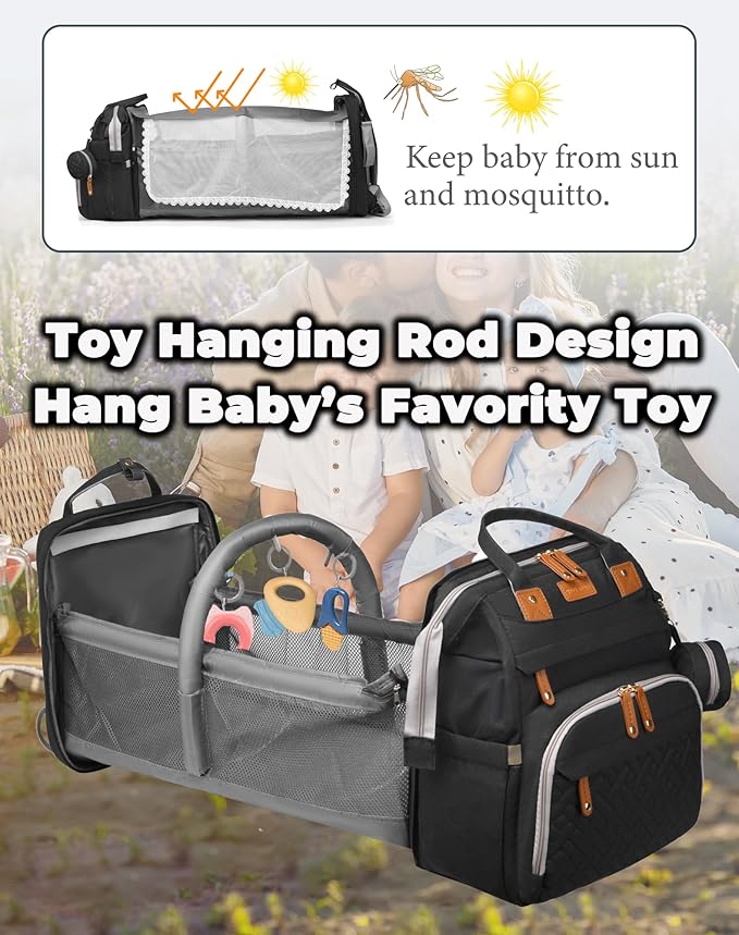 Astro alan Baby Diaper Bag with Changing Station, Waterproof Diaper Bag Backpack for Moms Dads with USB Charging Port, Baby Shower Gifts, Large Capacity diaper backpack, Black