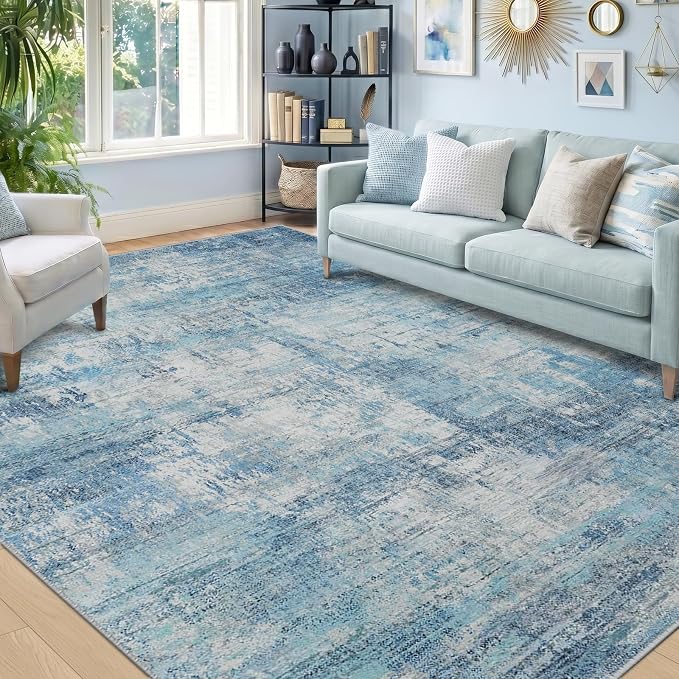 RELEANY Washable 5'x7' Abstract Area Rug for Living Room Teal Blue | carpet for bedroom, kitchen, office, hallway and entryway, printed pattern, non-slip, soft, stain-resistant, easy to clean