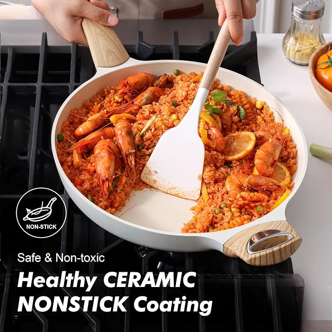 SENSARTE 12.5in Ceramic Nonstick Frying Pan Skillet, PFAS/PTFE Free, White | Healthy Ceramic Coating Omelette Pan, Non-toxic Kitchen Cooking Chef's Pan, PFOA/PFAS/PTFE Free, Induction Compatible