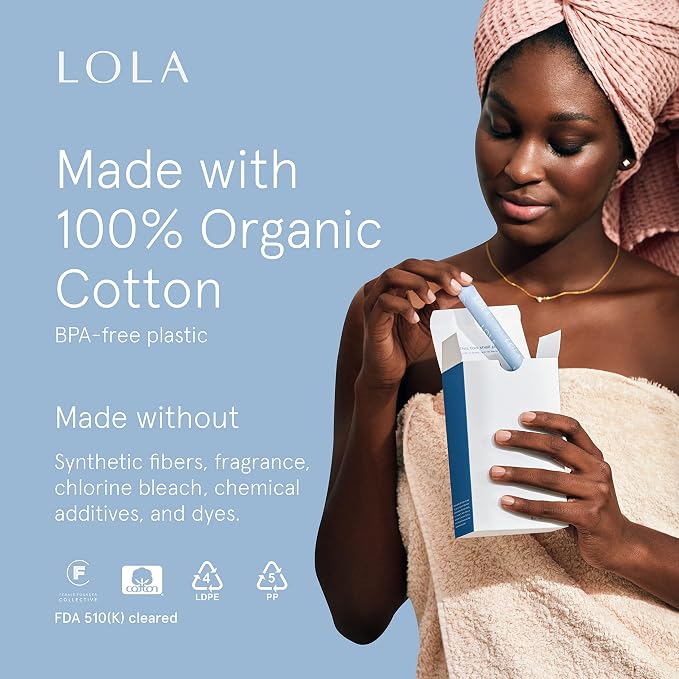 LOLA Organic Cotton Tampons, 60 Count - Tampons Regular, Period Feminine Hygiene Products, HSA FSA Approved Products Feminine Care
