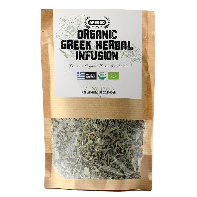 APSOGO Organic Herbal Tea Loose Leaf - Greek Mountain Tea Blend with Sage, Lemon Balm & Dittany - Caffeine Free Herbal Tea - Loose Leaf Herbal Tea from Greece - 3.52oz