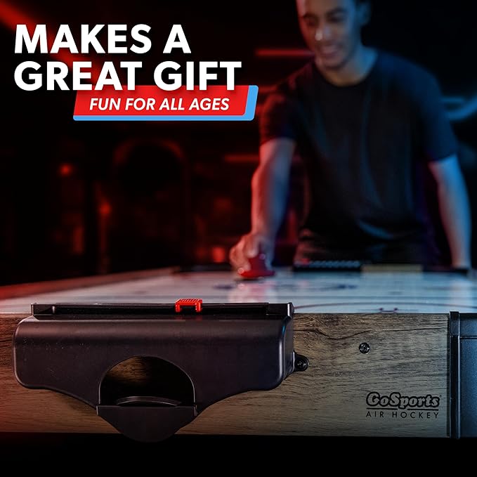 GoSports 48 Inch Air Hockey Arcade Table - Oak or Black - Includes 2 Pushers, 3 Pucks, AC Motor, and LED Scoreboard