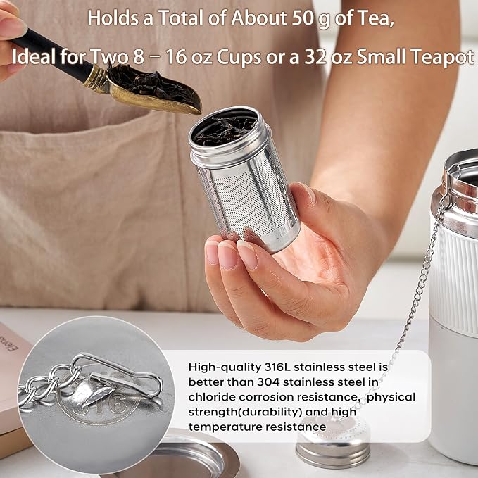 316L Stainless Steel Tea Infuser Set – Extra Fine Mesh Loose Leaf Tea Steeper for 8–32 oz Mugs, Bottles & Teapots, Dishwasher Safe (2 Pack)