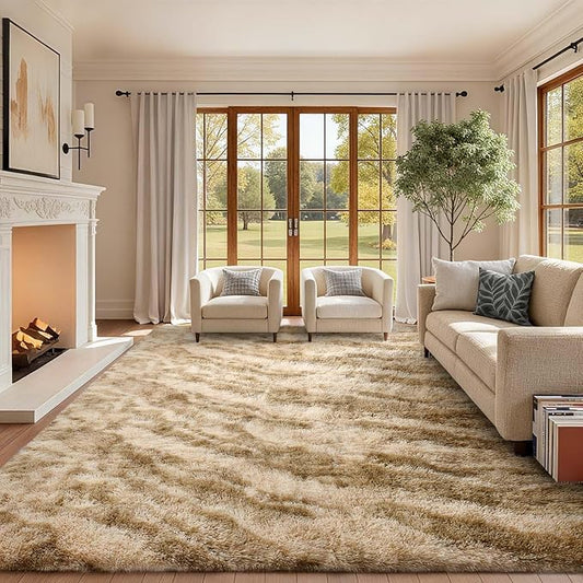 7x10 Ft Extra Large Shag Rugs for Living Room, Ultra Soft Fluffy Furry Area Rugs for Bedroom Indoor Floor, Aesthetic Carpet for Kids Home Decor (Khaki)