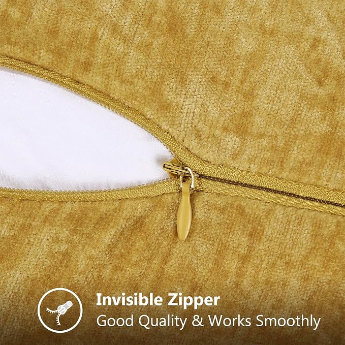 decorUhome Soft Chenille Throw Pillow Covers 18x18 Set of 2 Mineral Yellow | Fall Textured Decorative Throw Pillow Cases Stitched Edge Modern Farmhouse Luxury Boho Velvet for Couch Sofa Bed Home Decor
