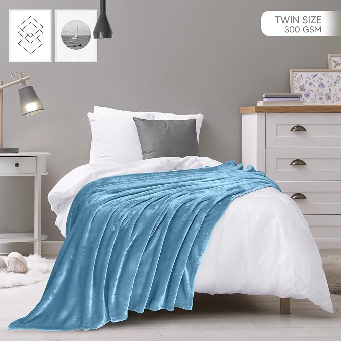 Utopia Bedding Soft Fleece Bed Blanket Twin Size Washed Blue (60x80 Inch) | Microfiber Plush Warm Lightweight Breathable Cozy Blanket Anti-Static, All Season Use, Gift for Women and Men