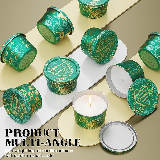 Portable Citronella Candles for Outdoor Patio - 3 Pack 2.2oz Travel Size Natural Soy Wax Candles in Shatterproof Tins, 30 Hours Total Burn Time for Camping, Fishing, Backyard Party & Deck Décor