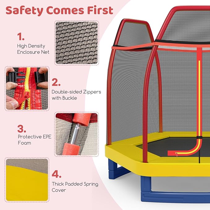 Giantex 7 Ft Trampoline for Kids, Heavy Duty Steel Frame Small Mini Toddler Trampoline, Great Gifts for Boys Girls, Outdoor Indoor Kids Trampoline with Net, for Age 3-8
