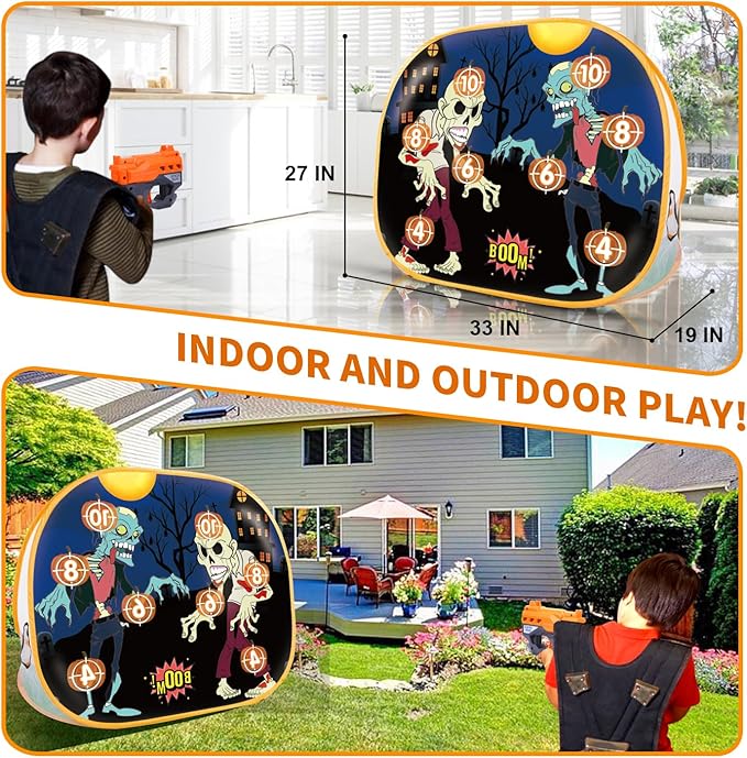 BananMelonBM Zombie Shooting Game Practice Target Toys Foam Blaster Sets，with 2 Foam Dart Blasters 40 Foam Darts，Halloween Indoor Activity Game for Kids，Compatible with Nerf Guns