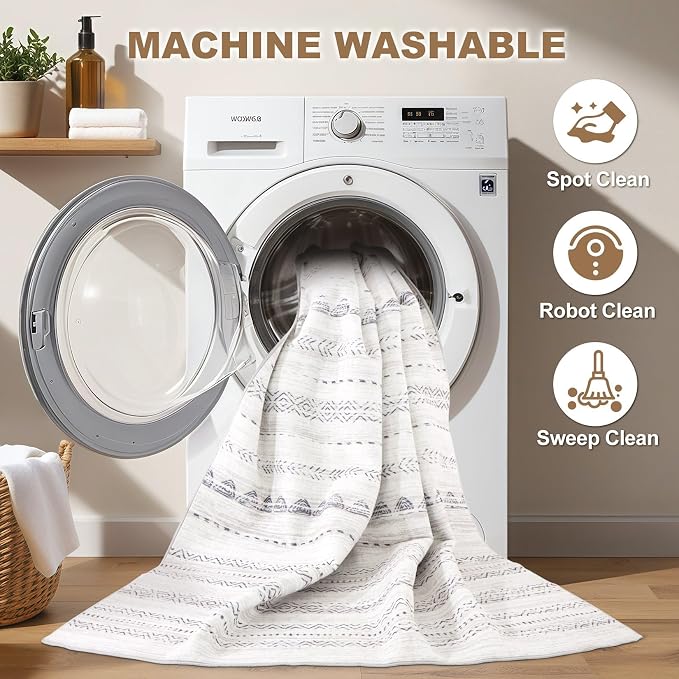 Nakagishi Boho 6x8 Area Rug Living Room Rugs Machine Washable Gray | Soft, Pet & Kid Friendly, Carpet for Living Room/Bedroom/Office/Kitchen/Nursery, Daily Home Decor Stain Resistant Moroccan
