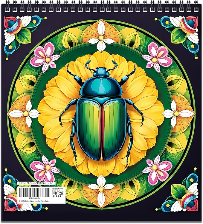 FUNLAVIE Adult Coloring Book - Mandala Coloring Books for Adults Relaxation and Teens Stress Relief, Featuring Large Print Mandalas Insect & Bloom Patterns for Women Mindfulness, Spiral Bound