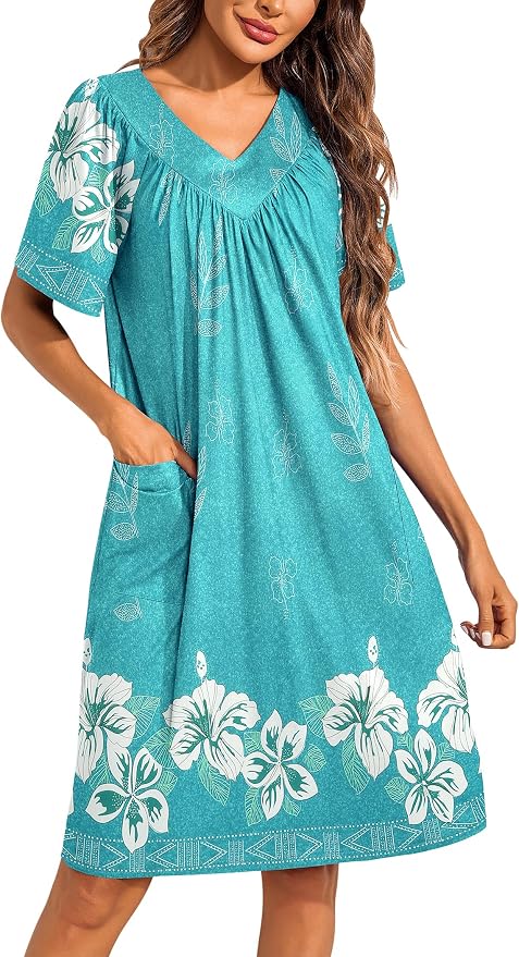 Ekouaer Womens House Dress Floral Print Moo Moos Nightgowns Moomoo Dresses Mumus with Pockets