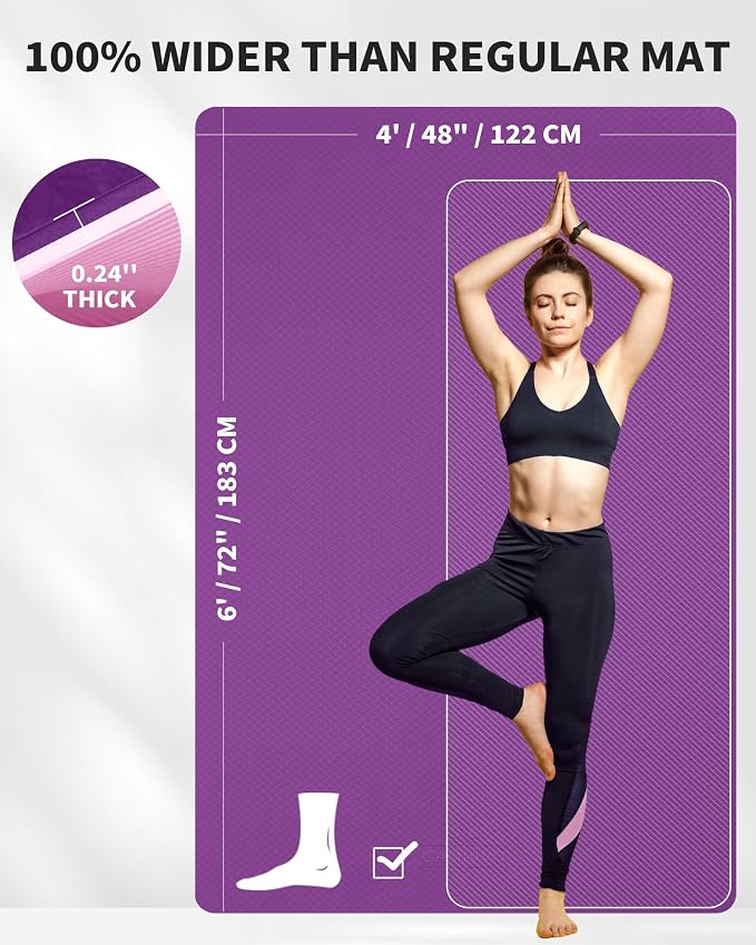CAMBIVO Yoga Mat 72" x 48" Large Workout Mat for Home Gym Flooring | 6mm-12mm (0.24"-0.48") Extra Thick Exercise Mat for Apartment Fitness | High-Density TPE Cushioning for Joint Protection