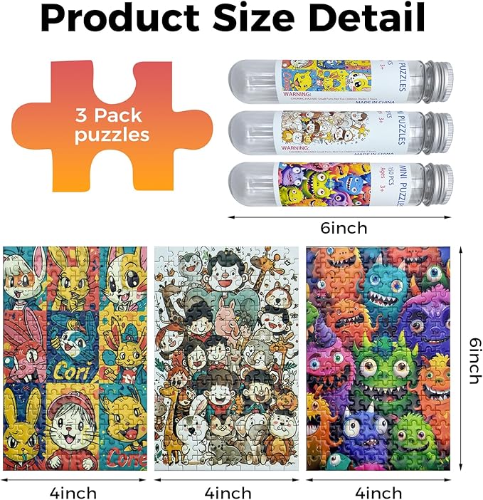 150 Pieces Mini Jigsaw Puzzles for Adults & Kids,6 x 4 Inches,Mini Puzzle,Small Puzzles,Micro Puzzles,Challenging Difficult Puzzle,3 Pack Cartoon Animal Avatar Collection