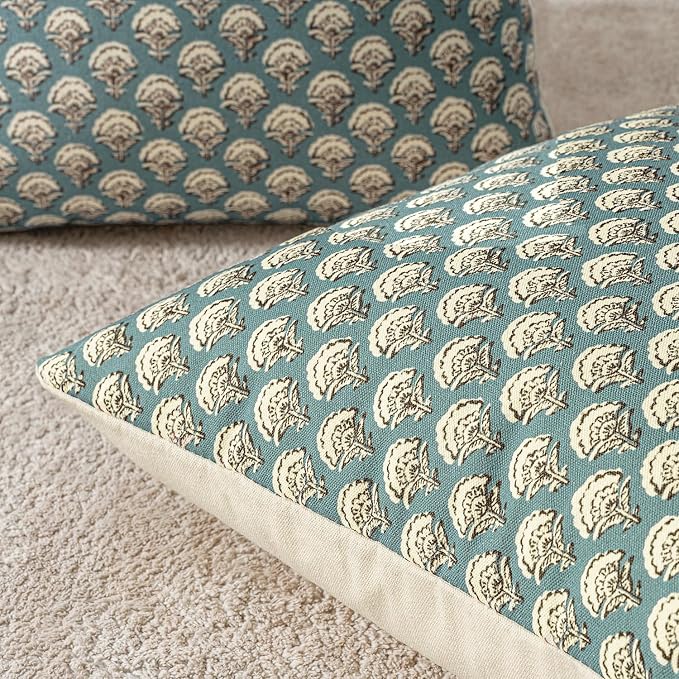 MIULEE Floral Print Decorative Pillow Covers 18x18, Lake | Vintage Boho Farmhouse Modern Home Decor, Set of 2, Block Print Cushion Covers for Couch Sofa Bed Living Room