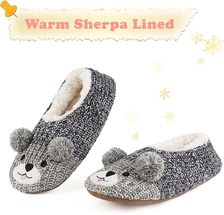 Cute Animal House Slippers, Warm Fuzzy Slipper Socks with Grippers Non Slip, Cozy Funny Gifts