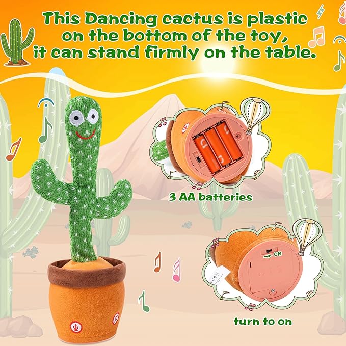 LUKETURE Dancing Talking Cactus Toy for Babies & Toddlers - 120 English Songs, Singing Mimicking Recording Repeating, Educational Sensory Music Toy | Kids Birthday/Children’s Day Gift for Boys & Girls